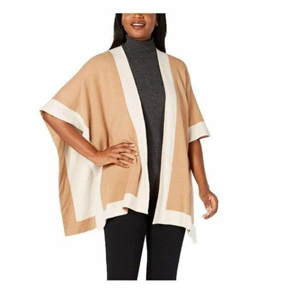 Charter Club Solid Knit Reversible Poncho Wrap, Beige Ivory Oatmeal One Size NWT - Picture 1 of 1